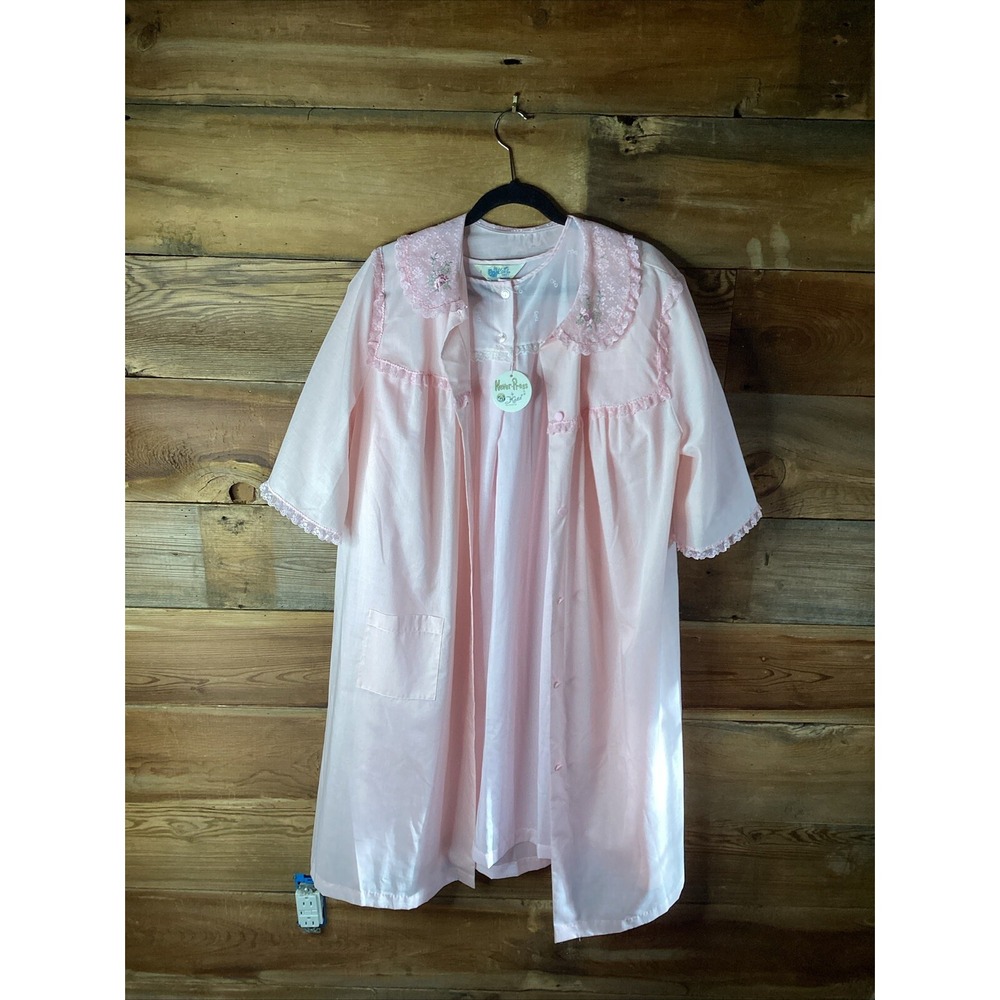 Vtg Katz Shift Midi Nightgown With Pink Sears  Robe Never-Press L